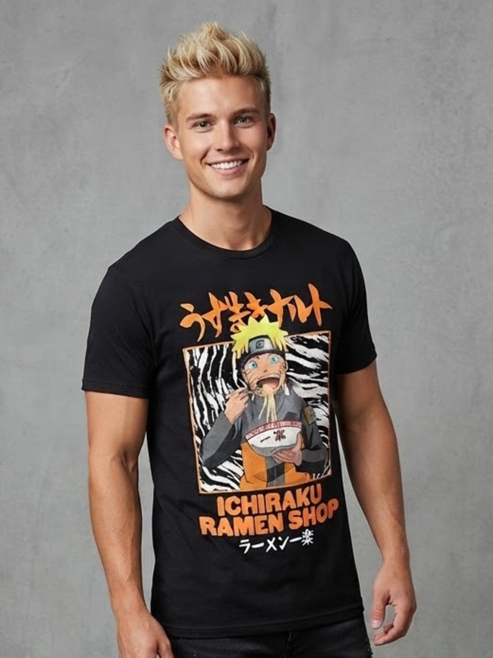 NARUTO Ichiraku Ramen Shop Graphic Tee M 19” p2p Black EUC